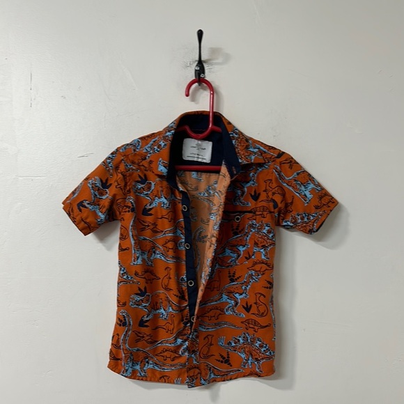 Orange and Blue Button Down Shirt with Retro Floral Pattern - Picture 1 of 2